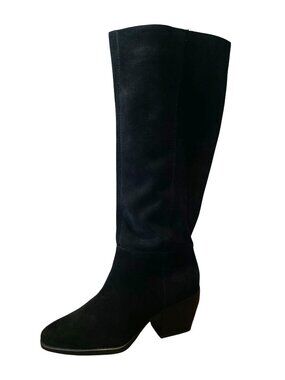 Naturalizer FAE Black Suede Wide Calf Pointed Toe Knee High Western Boots Sz 9M